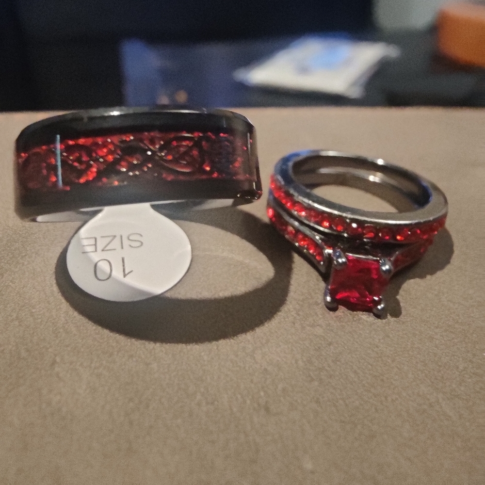His and Hers Black Gold, Natural Ruby Ring and Col